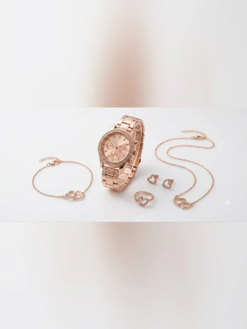 Rose Gold Women’s Watch and Jewelry Set - Stylish Matching Accessories